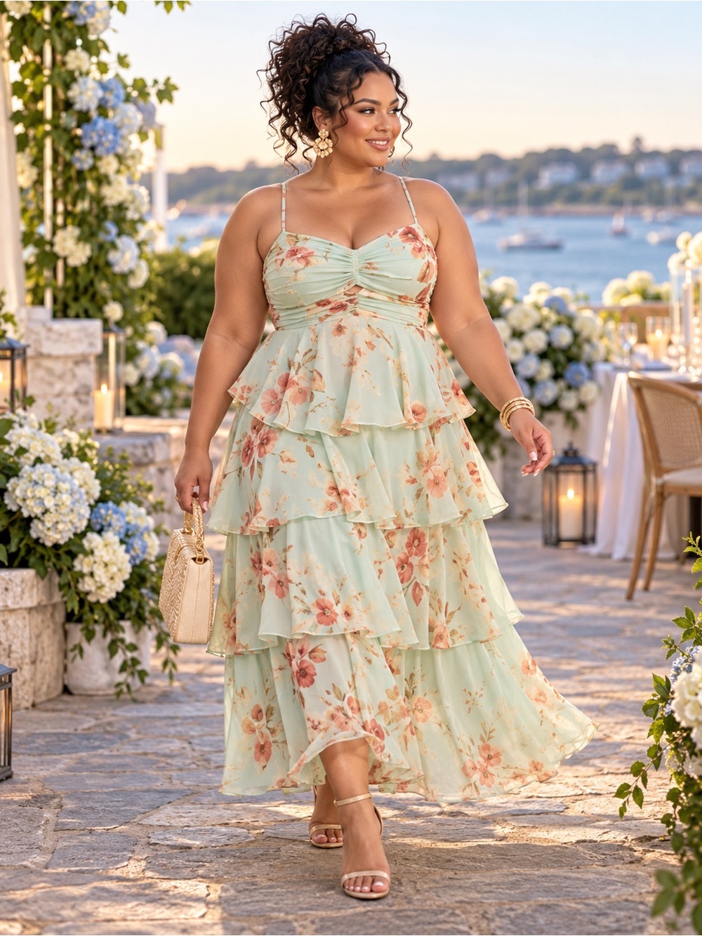 NWT Mint Floral Ruffle Tiered Maxi Dress Size XXL